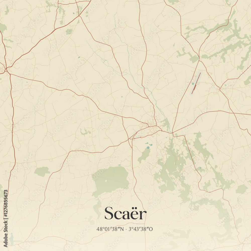 Fototapeta premium Vintage map of Scaër, France.