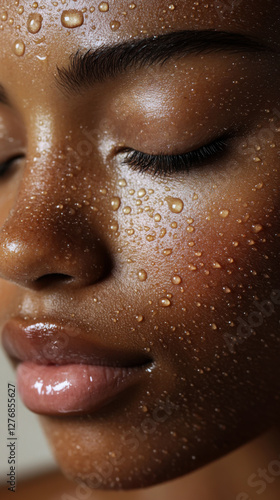 Wallpaper Mural Close-up of a woman's face with droplets of water highlighting her glowing skin in a serene setting Torontodigital.ca