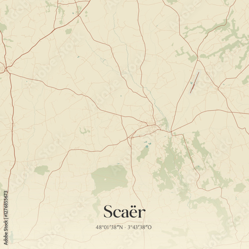 Vintage map of Scaër, France.