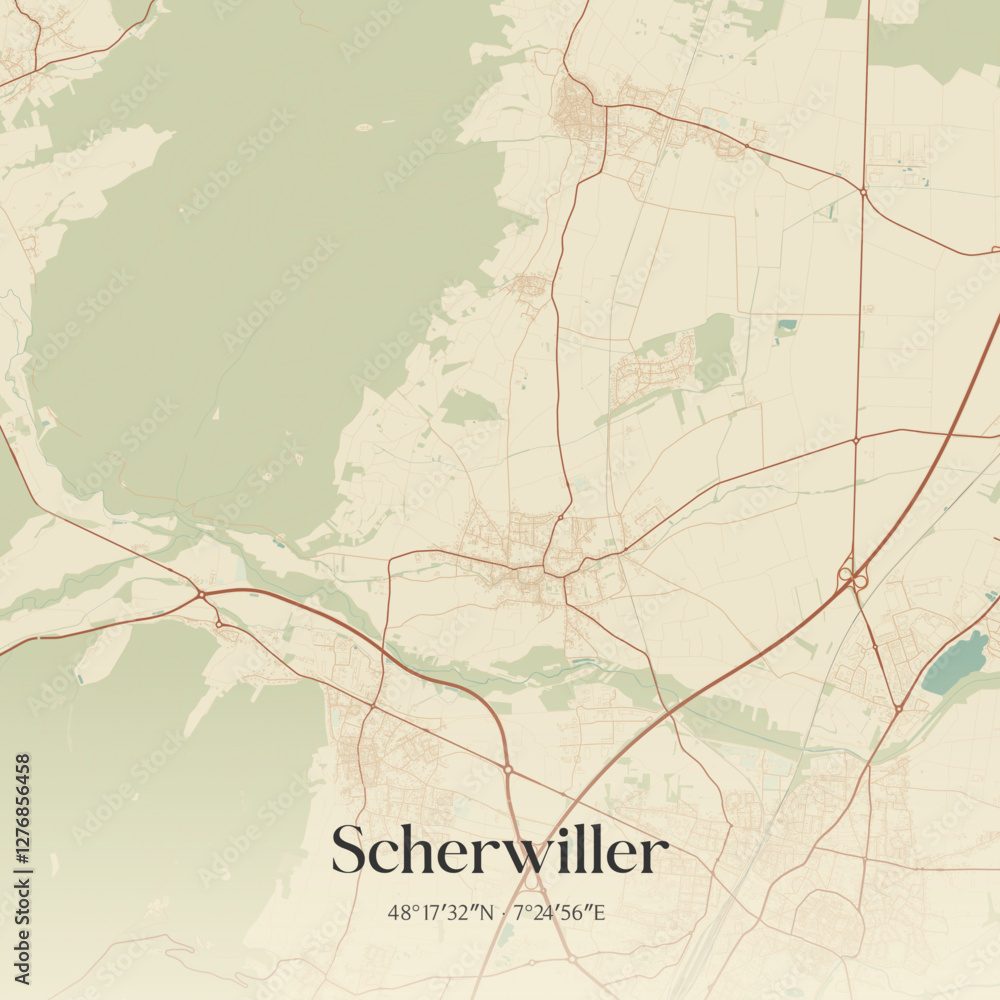 Obraz premium Vintage map of Scherwiller, France.