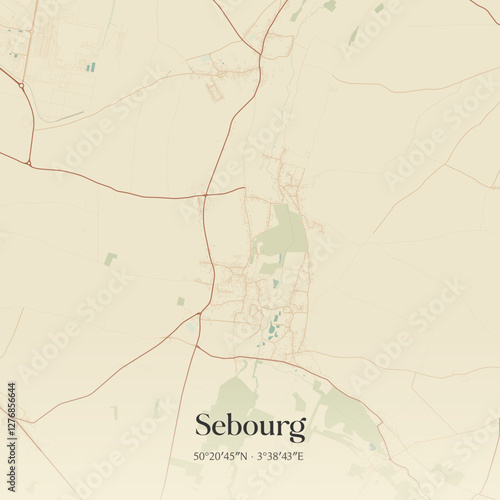 Vintage map of Sebourg, France.