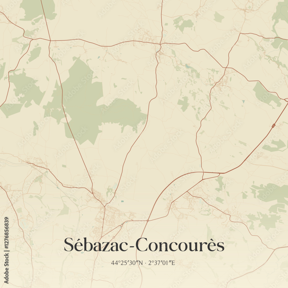 Fototapeta premium Vintage map of Sébazac-Concourès, France.