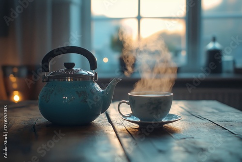 Brewing Hot Tea With Steam Rising From the Cup in a Cozy Setting