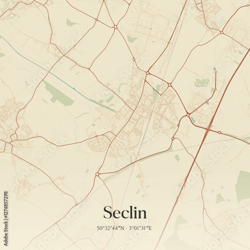 Vintage map of Seclin, France.