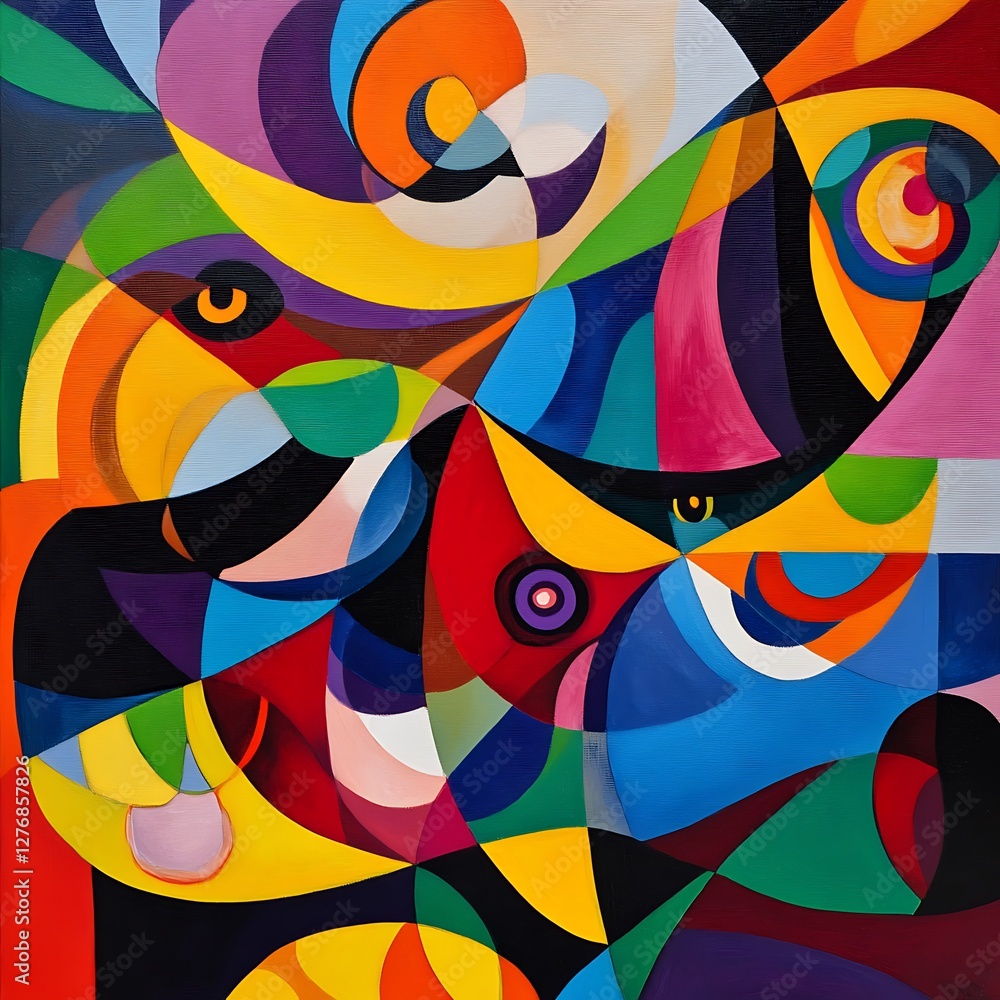 Obraz premium Abstract colorful geometric art, vibrant shapes, dynamic composition, possible use as wall art