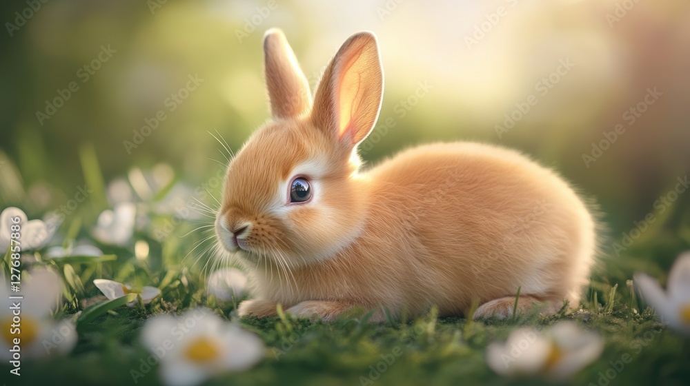 Cute rabbit in Spring field. Cute rabbit in Spring field.