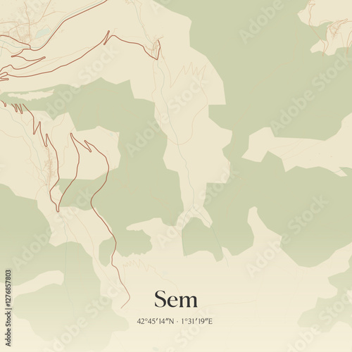 Vintage map of Sem, France.