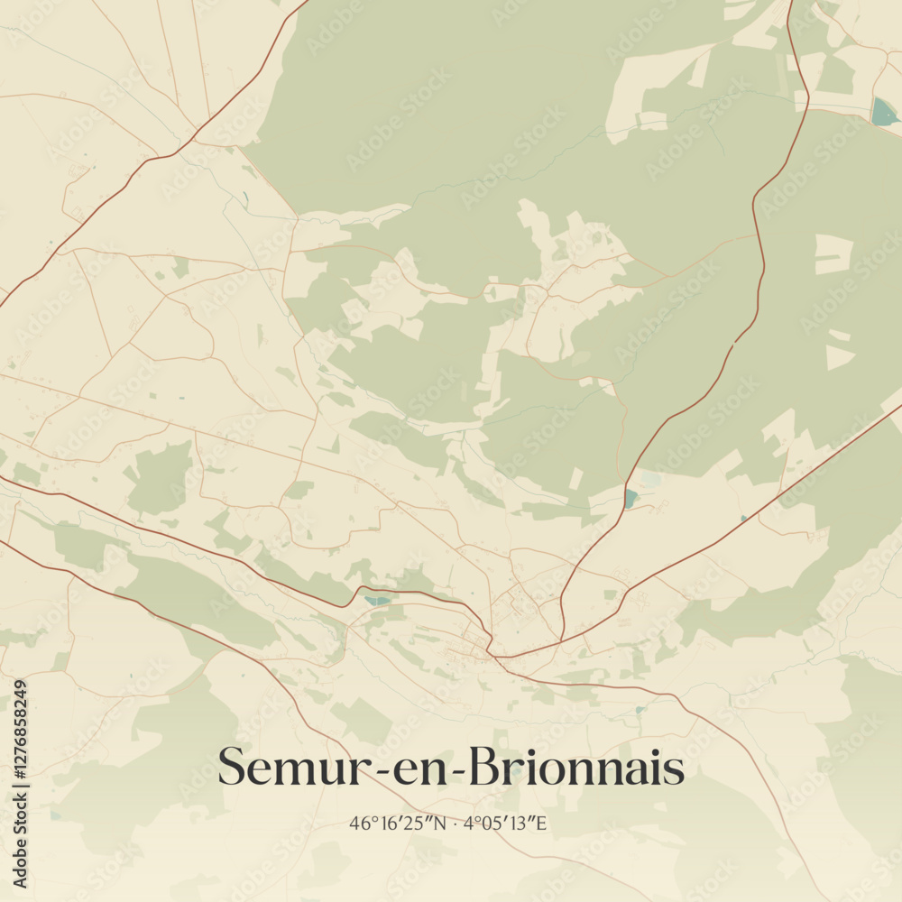 Fototapeta premium Vintage map of Semur-en-Brionnais, France.
