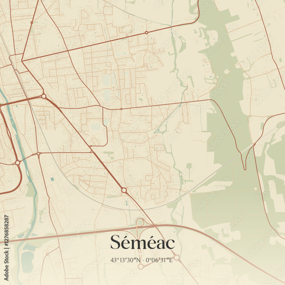 Obraz premium Vintage map of Séméac, France.
