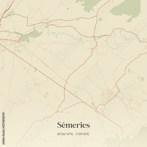 Vintage map of Sémeries, France.
