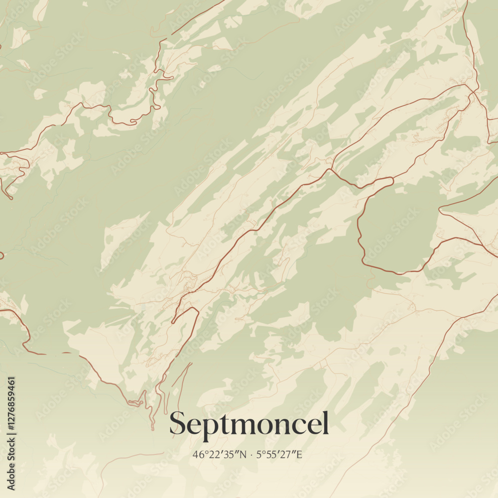 Fototapeta premium Vintage map of Septmoncel, France.
