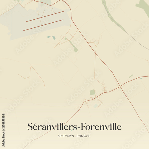 Vintage map of Séranvillers-Forenville, France.