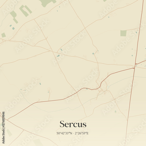 Vintage map of Sercus, France.