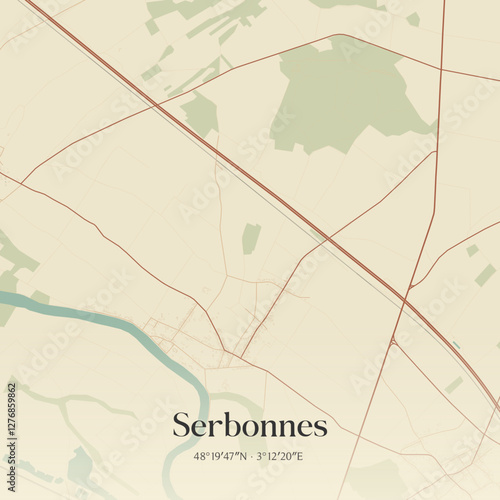 Vintage map of Serbonnes, France.