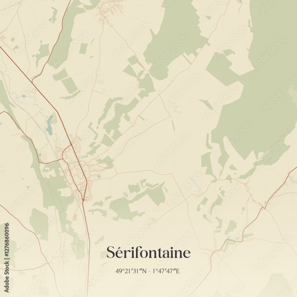 Fototapeta premium Vintage map of Sérifontaine, France.