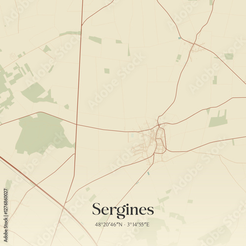 Vintage map of Sergines, France.