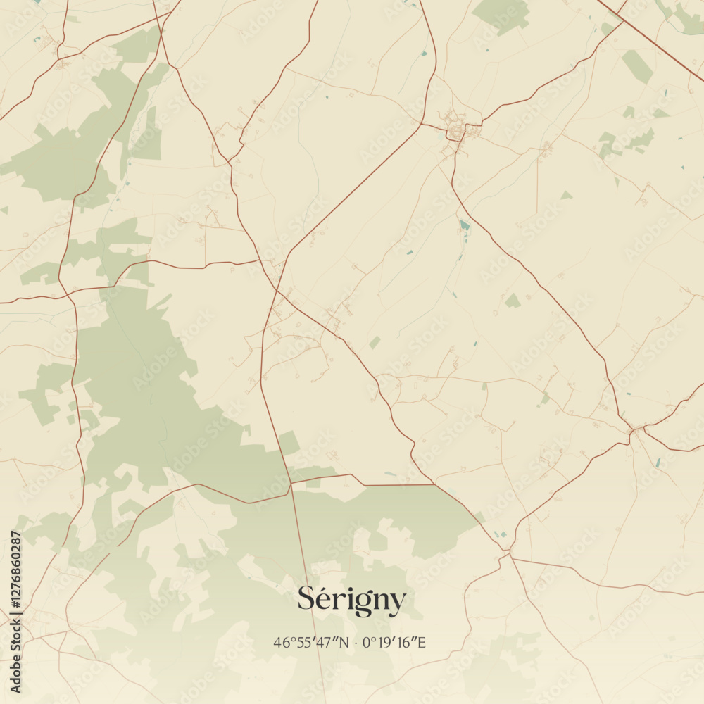 Obraz premium Vintage map of Sérigny, France.