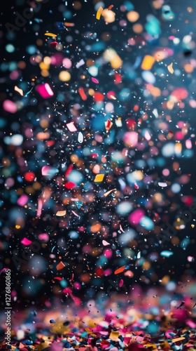 Colorful Confetti Falls From Above During a Festive Celebration in an Indoor ...