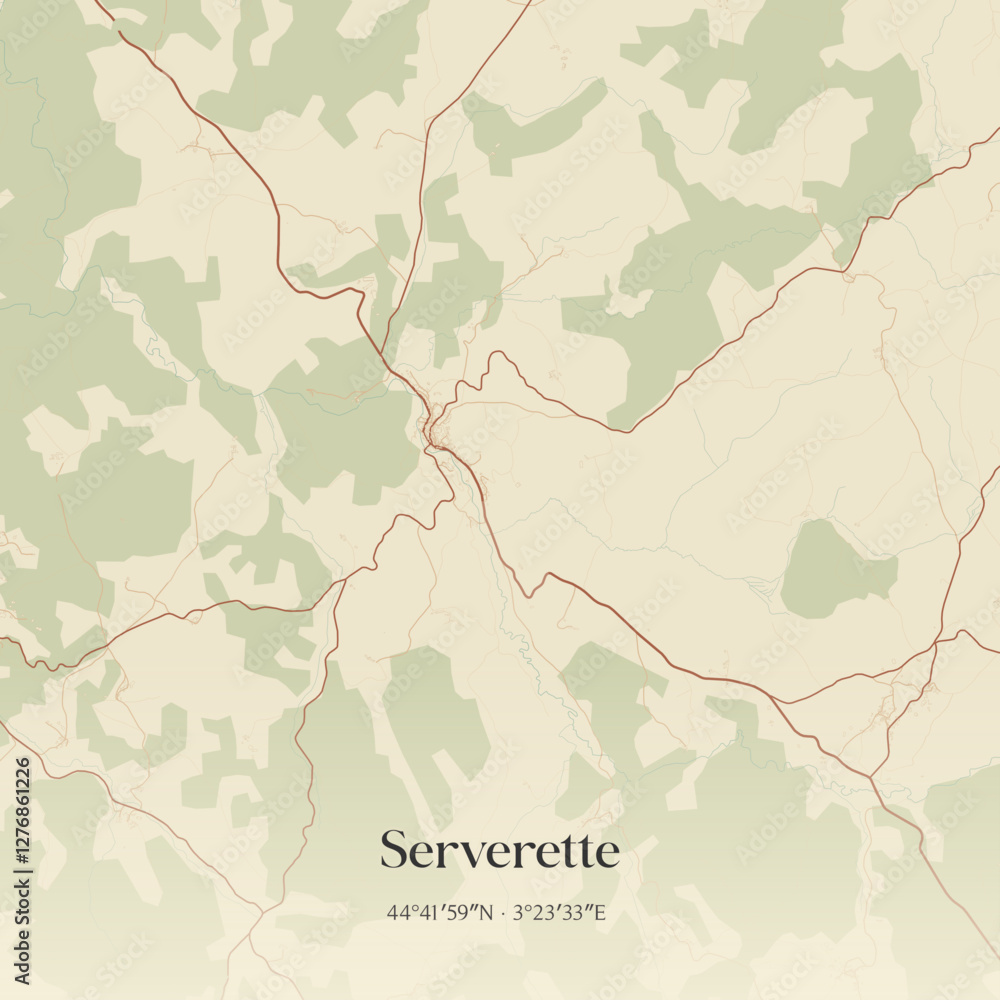 Fototapeta premium Vintage map of Serverette, France.