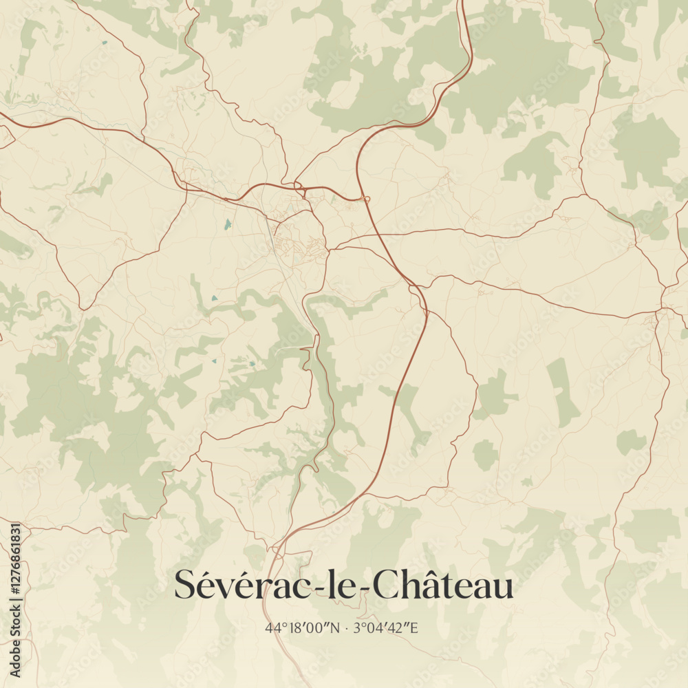 Fototapeta premium Vintage map of Sévérac-le-Château, France.