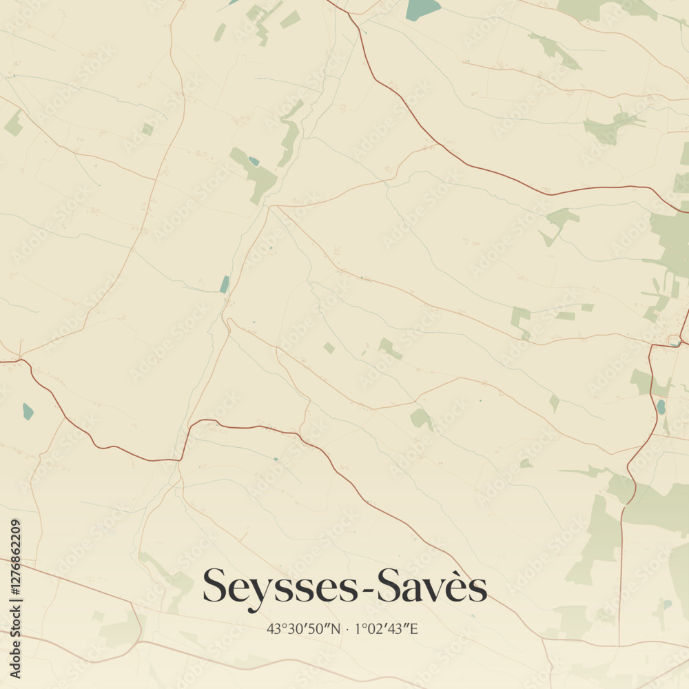 Fototapeta premium Vintage map of Seysses-Savès, France.