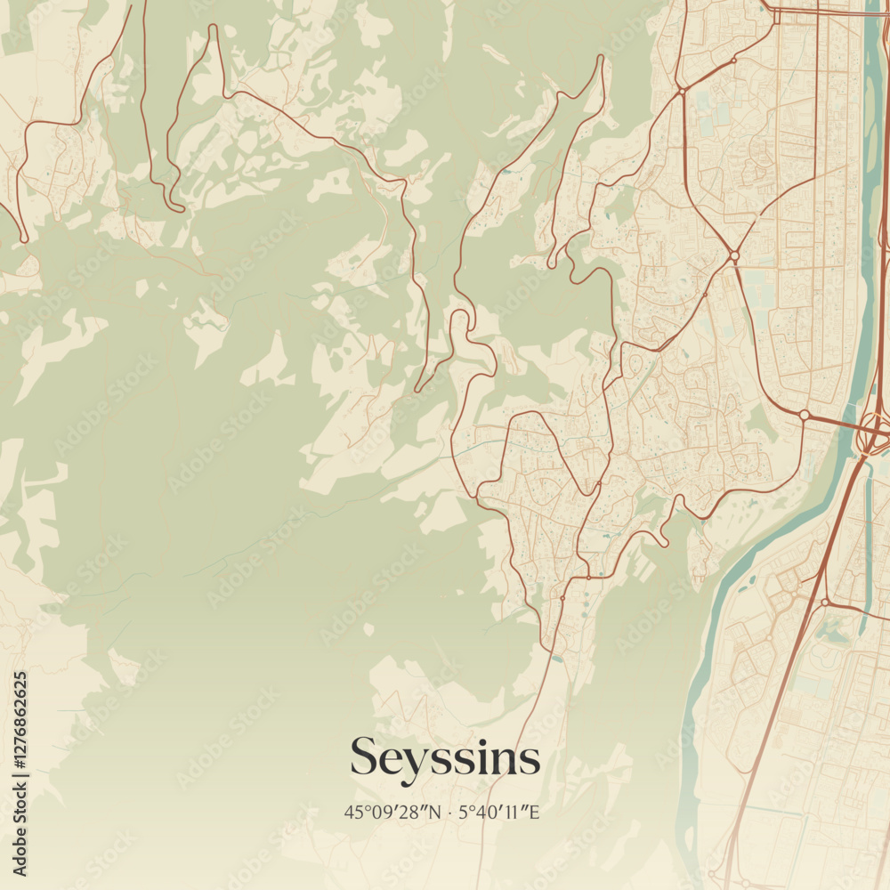Fototapeta premium Vintage map of Seyssins, France.