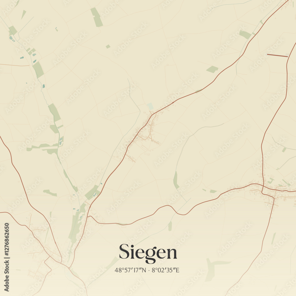 Fototapeta premium Vintage map of Siegen, France.