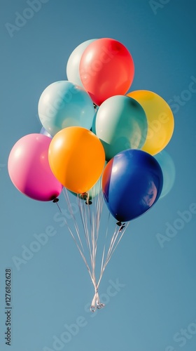 Colorful Balloons Floating Against a Bright Blue Sky on a Sunny Day