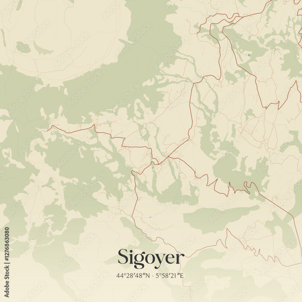 Obraz premium Vintage map of Sigoyer, France.