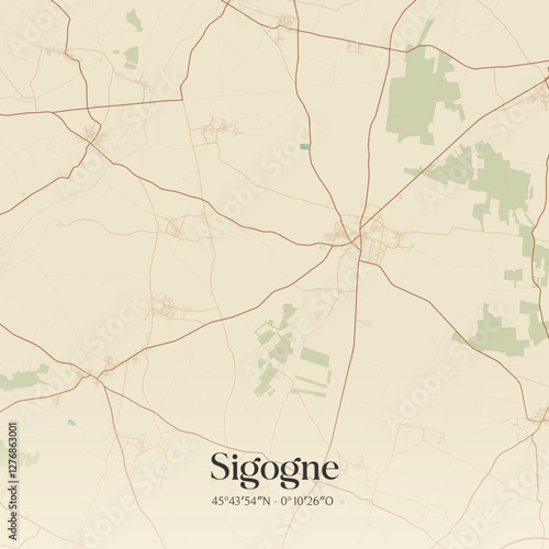 Vintage map of Sigogne, France.