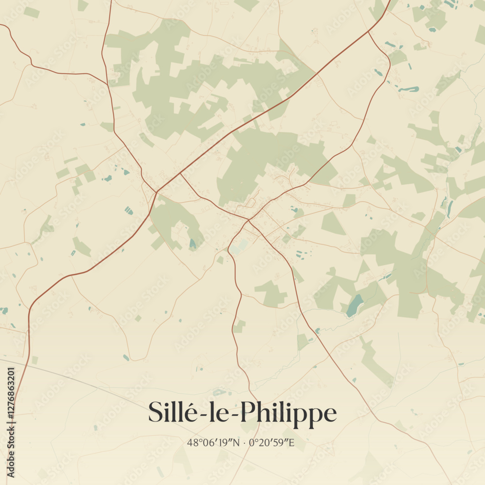 Fototapeta premium Vintage map of Sillé-le-Philippe, France.