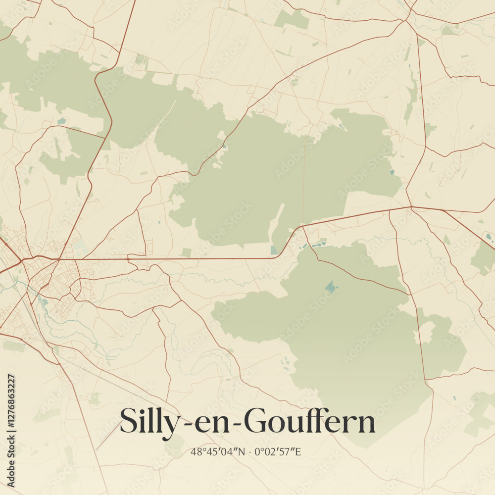 Fototapeta premium Vintage map of Silly-en-Gouffern, France.