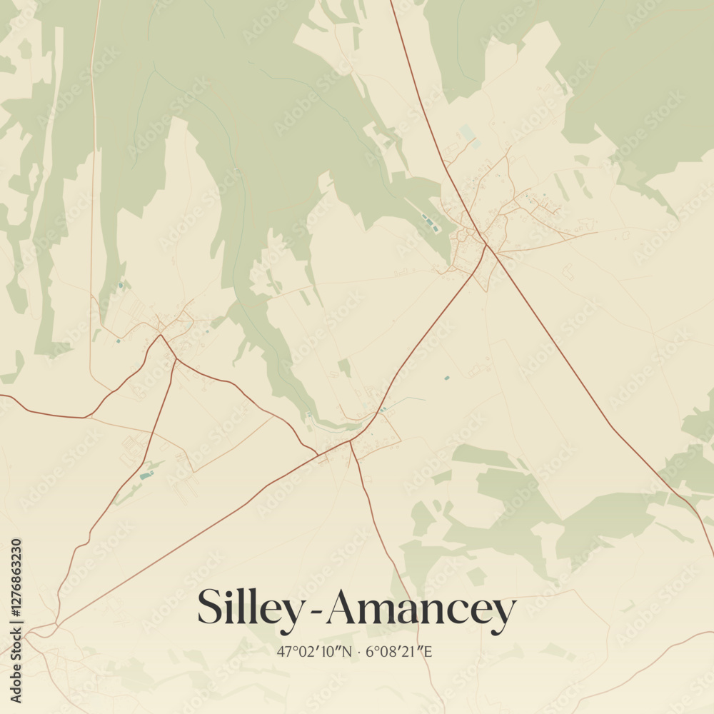 Obraz premium Vintage map of Silley-Amancey, France.