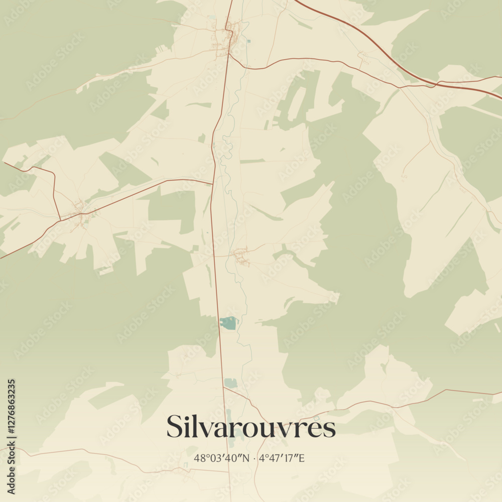 Obraz premium Vintage map of Silvarouvres, France.