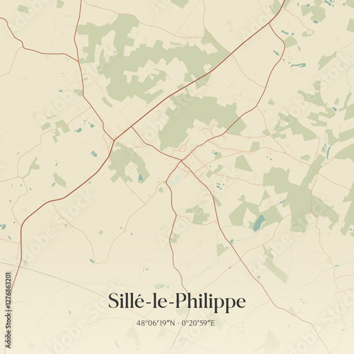 Vintage map of Sillé-le-Philippe, France.