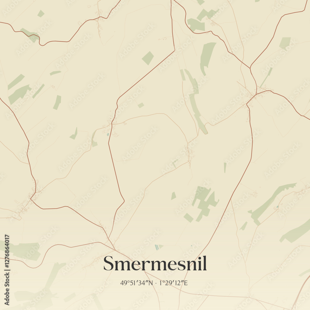 Fototapeta premium Vintage map of Smermesnil, France.