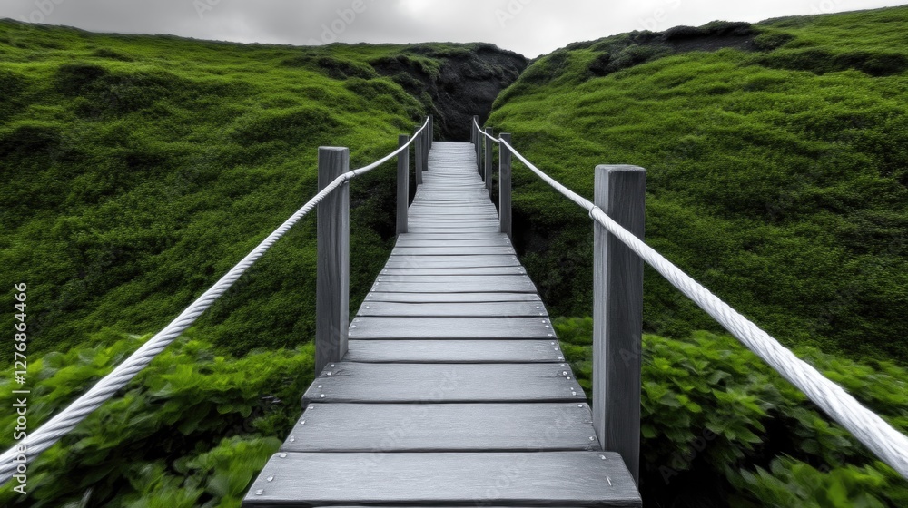 Obraz premium Rope bridge adventure across the wilderness