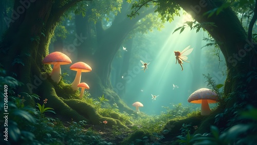  Enchanted Forest with Glowing Mushrooms and Fairies