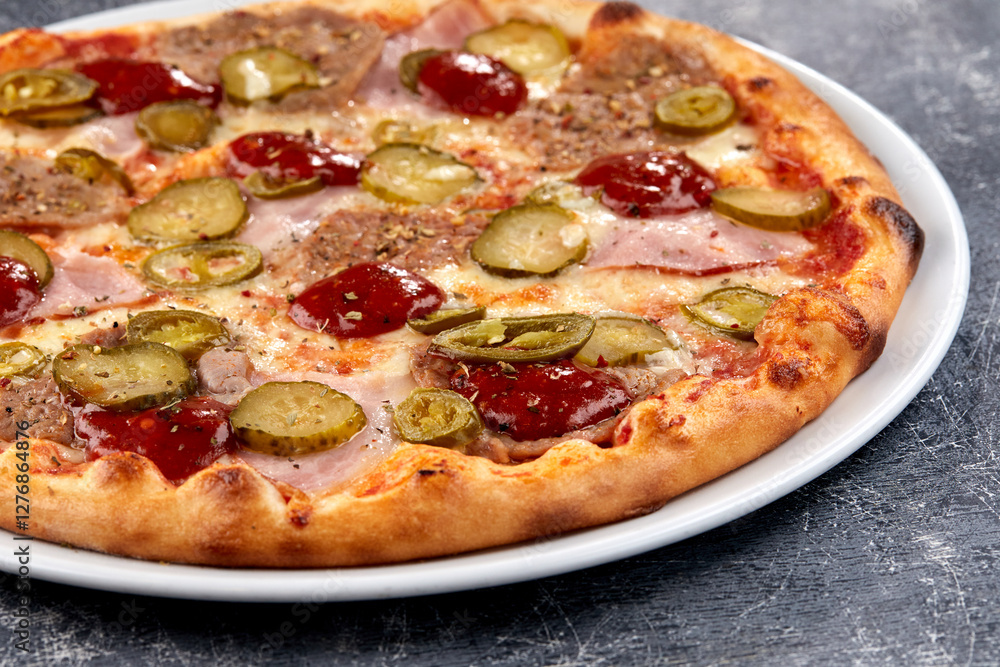 fresh pizza on the white plate fresh pizza on the white plate