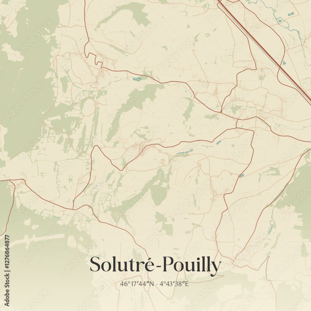 Obraz premium Vintage map of Solutré-Pouilly, France.