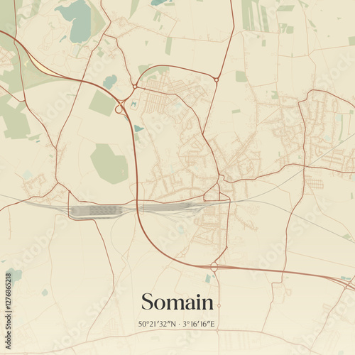 Vintage map of Somain, France.