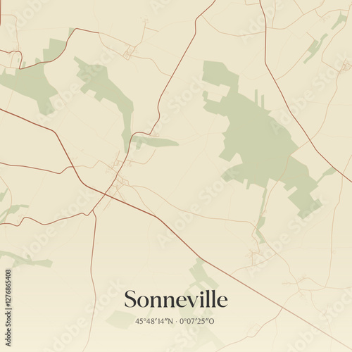 Vintage map of Sonneville, France.
