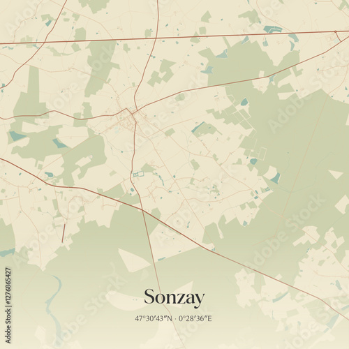 Vintage map of Sonzay, France.
