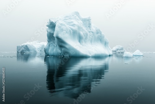 Majestic Iceberg Reflected in Calm Arctic Waters on a Clear Sunny Day