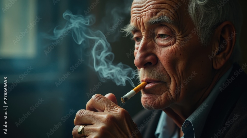 Fototapeta premium Portrait of an Elderly Man Smoking a Cigarette