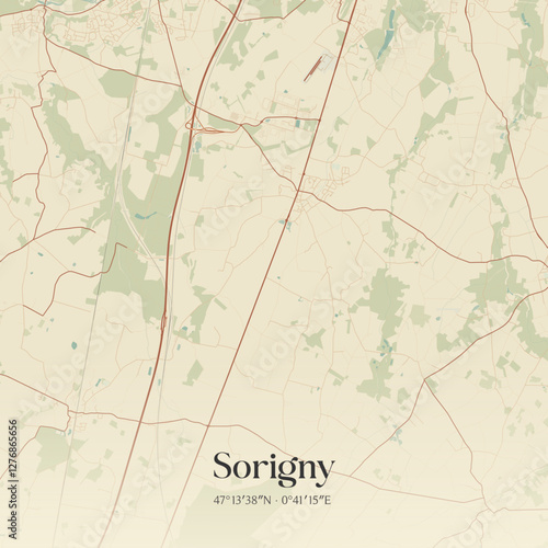 Vintage map of Sorigny, France.