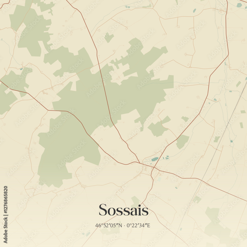 Obraz premium Vintage map of Sossais, France.