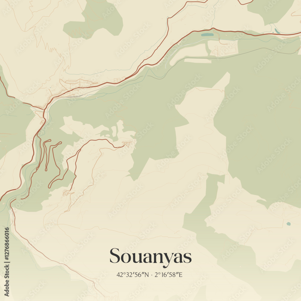 Fototapeta premium Vintage map of Souanyas, France.