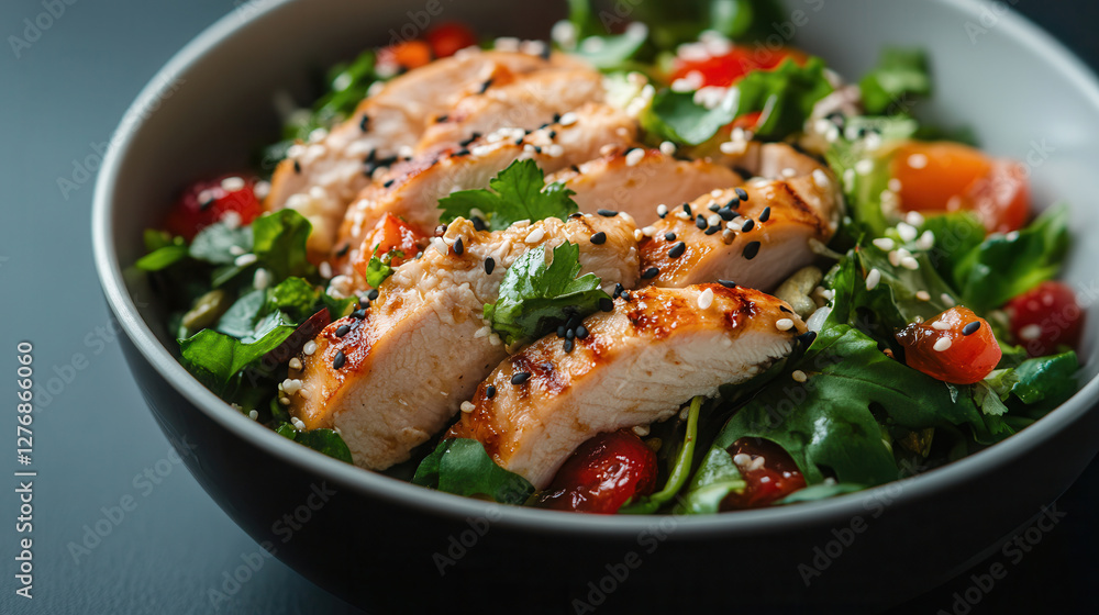 Delicious homemade Asian cranberry chicken salad with vibrant toppings in an elegant composition