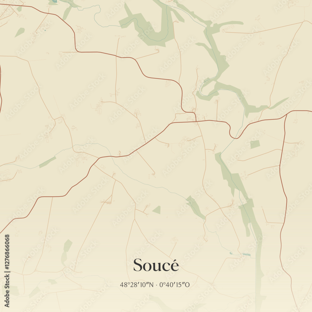 Fototapeta premium Vintage map of Soucé, France.